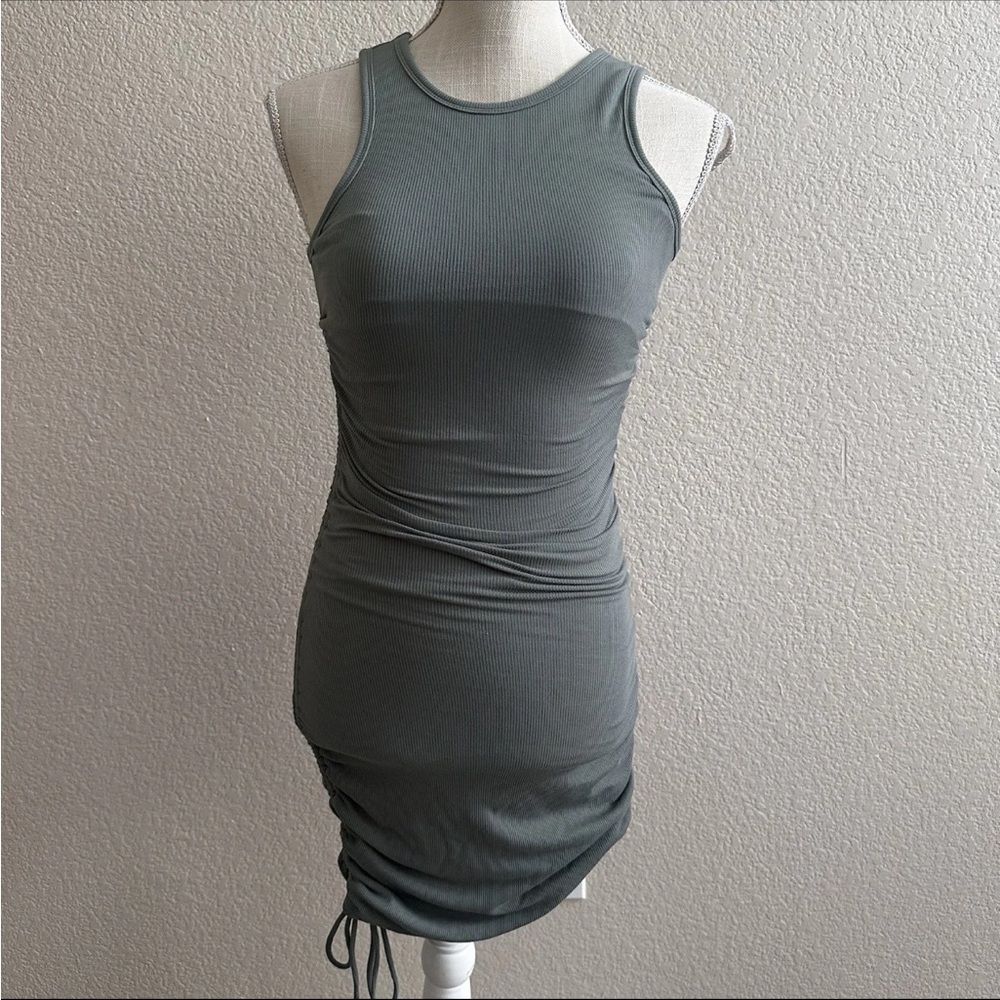 White Fox Dress Womens Size Small Sage Green Ruched Sides Stretchy